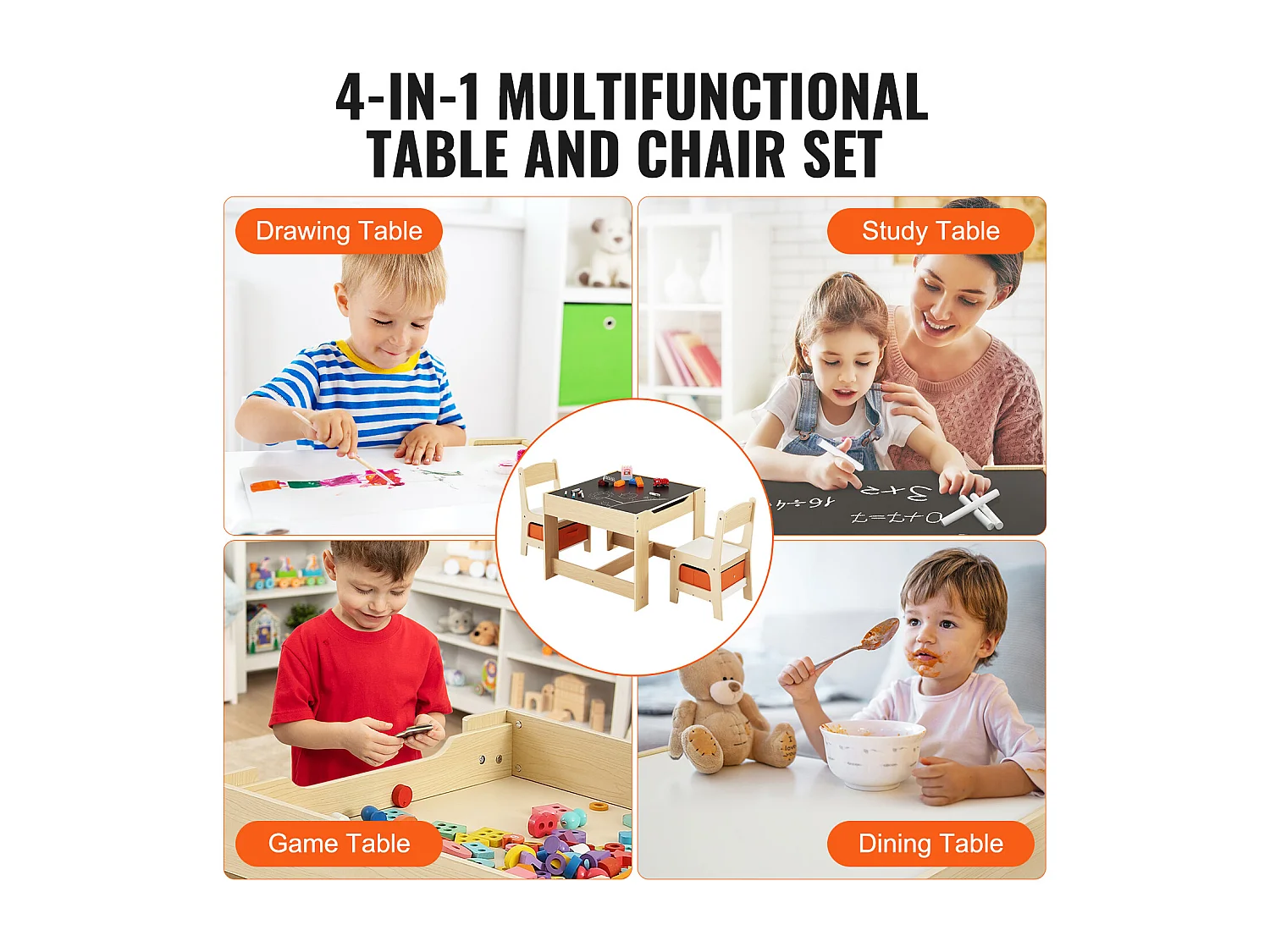 Ensemble Table SucceBuy et Chaises pour Enfants Table D'activités en Bois avec Boîtes de Rangement