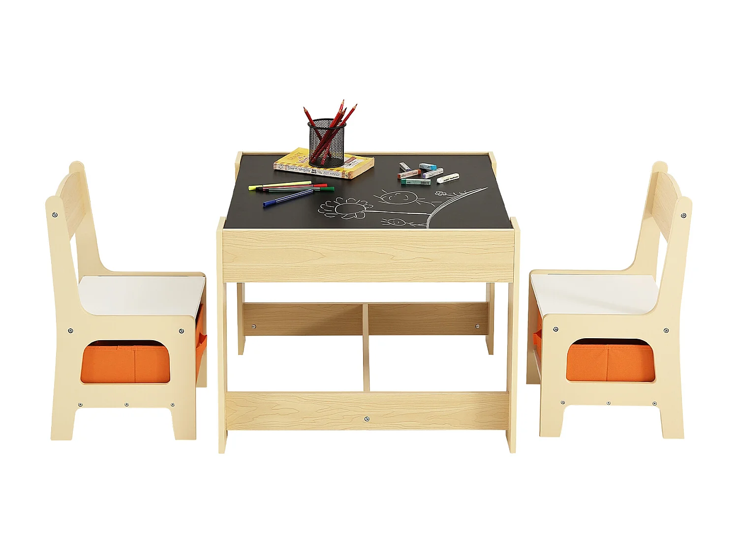 Ensemble Table SucceBuy et Chaises pour Enfants Table D'activités en Bois avec Boîtes de Rangement