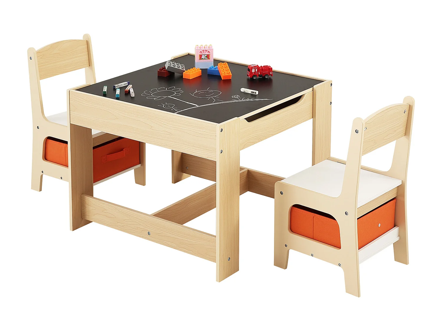 Ensemble Table SucceBuy et Chaises pour Enfants Table D'activités en Bois avec Boîtes de Rangement