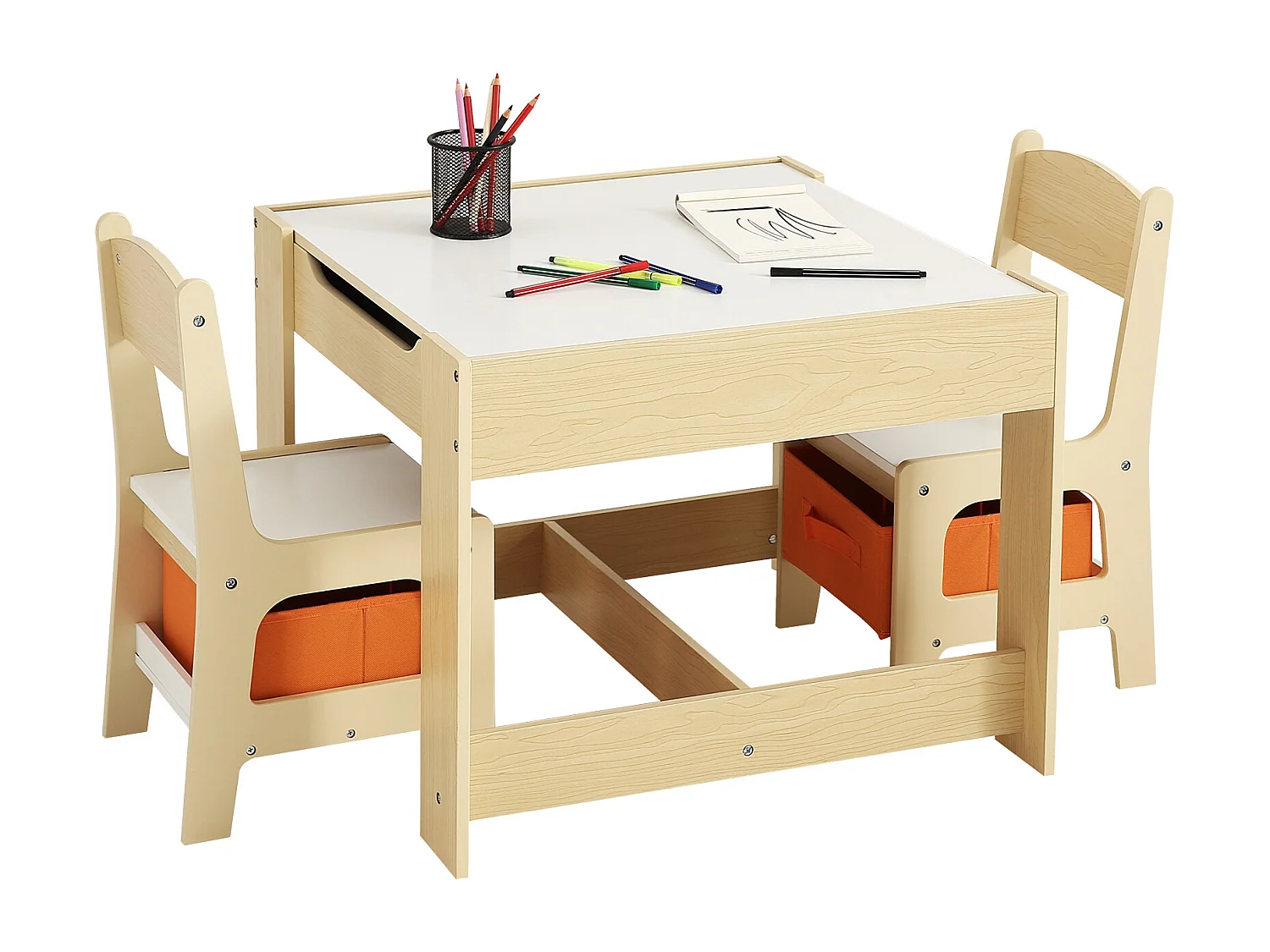 Ensemble Table SucceBuy et Chaises pour Enfants Table D'activités en Bois avec Boîtes de Rangement