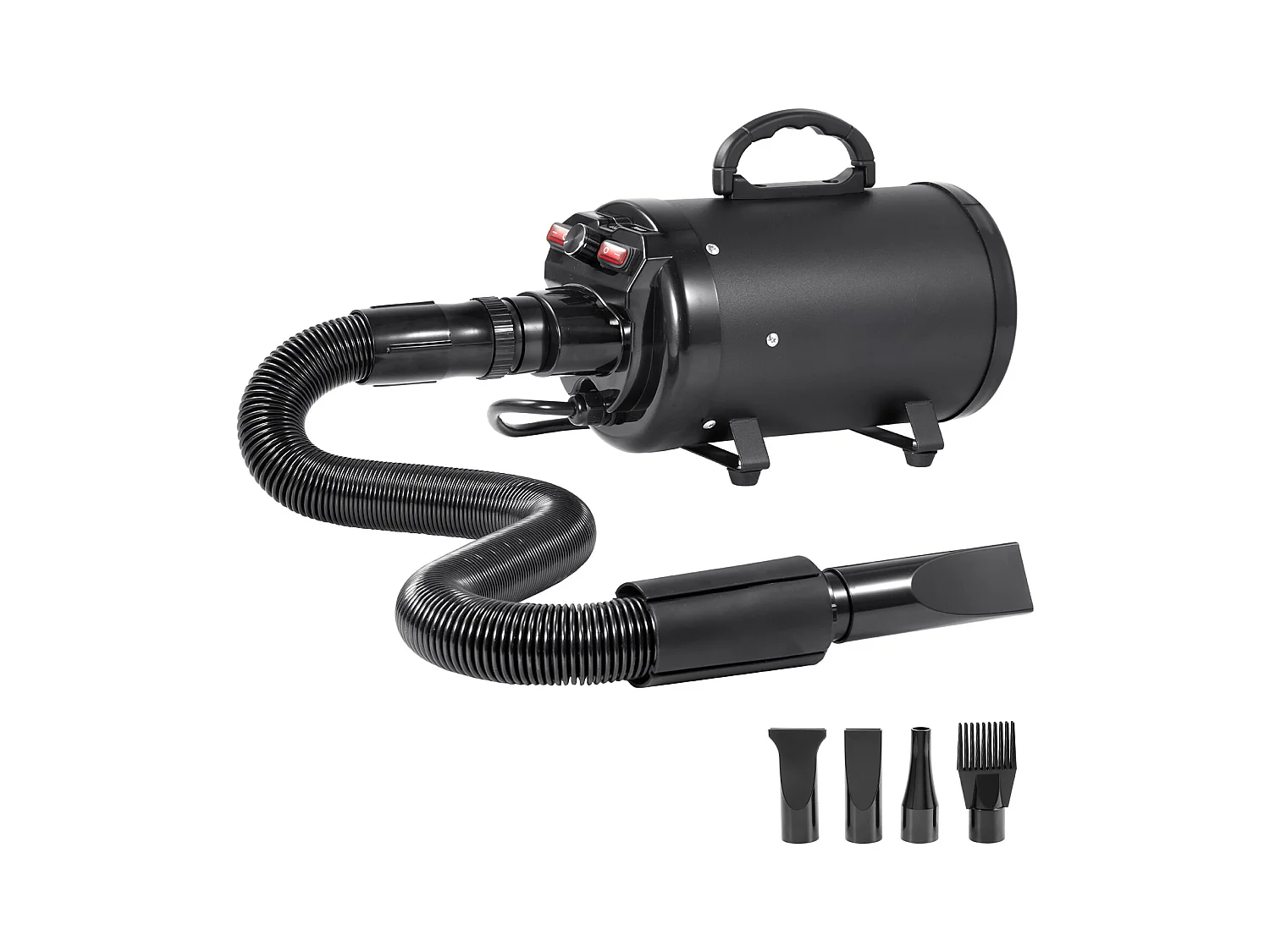 Sèche-Poils Toilettage SucceBuy Sèche-Cheveux pour Chiens Chats Animaux de Compagnie 2000 W, Vitesse Réglable, 4 Buses, Noir