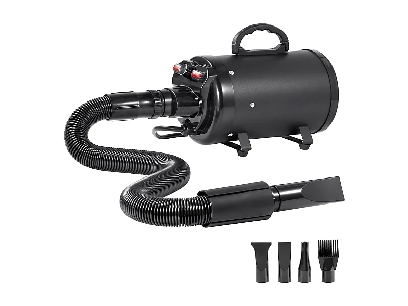 Sèche-Poils Toilettage SucceBuy Sèche-Cheveux pour Chiens Chats Animaux de Compagnie 2000 W, Vitesse Réglable, 4 Buses, Noir