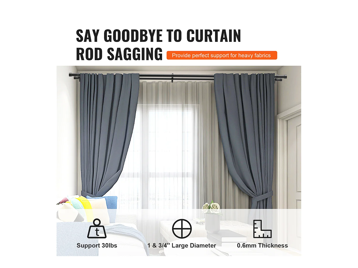 Tringles à Rideaux à Double Tige SucceBuy, Longueur Réglable de 36 à 72 Pouces, Embouts de Capuchon