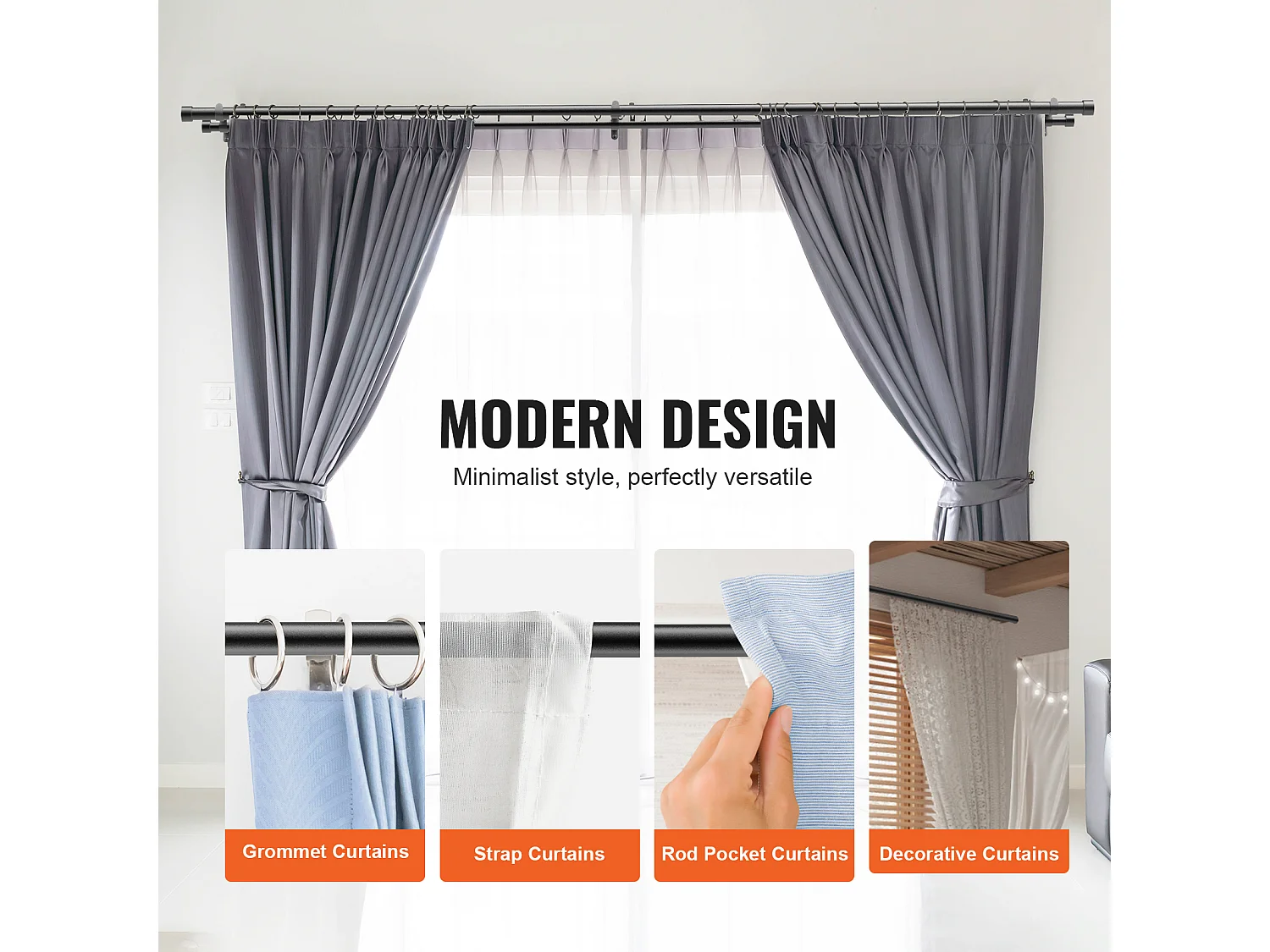 Tringles à Rideaux à Double Tige SucceBuy, Longueur Réglable de 36 à 72 Pouces, Embouts de Capuchon