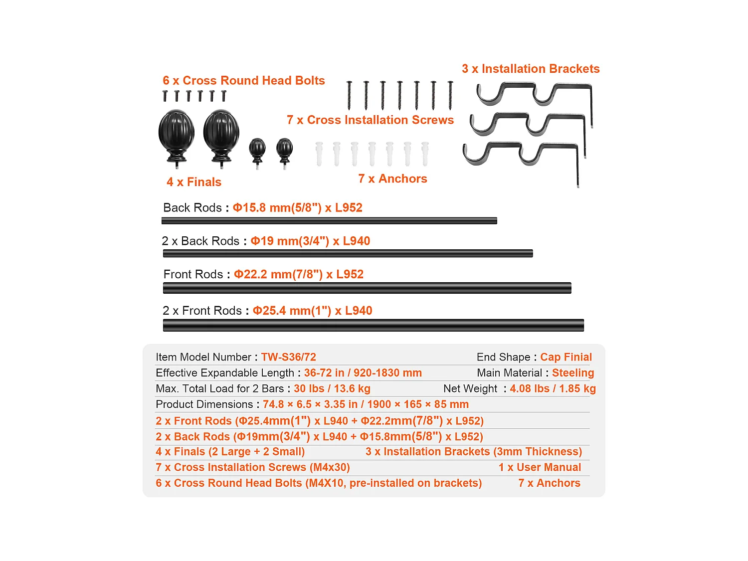 Tringles à Rideaux Doubles SucceBuy, Longueur Réglable de 91.4-182.9 cm, des Salons, des Chambres, des Salles de Bains