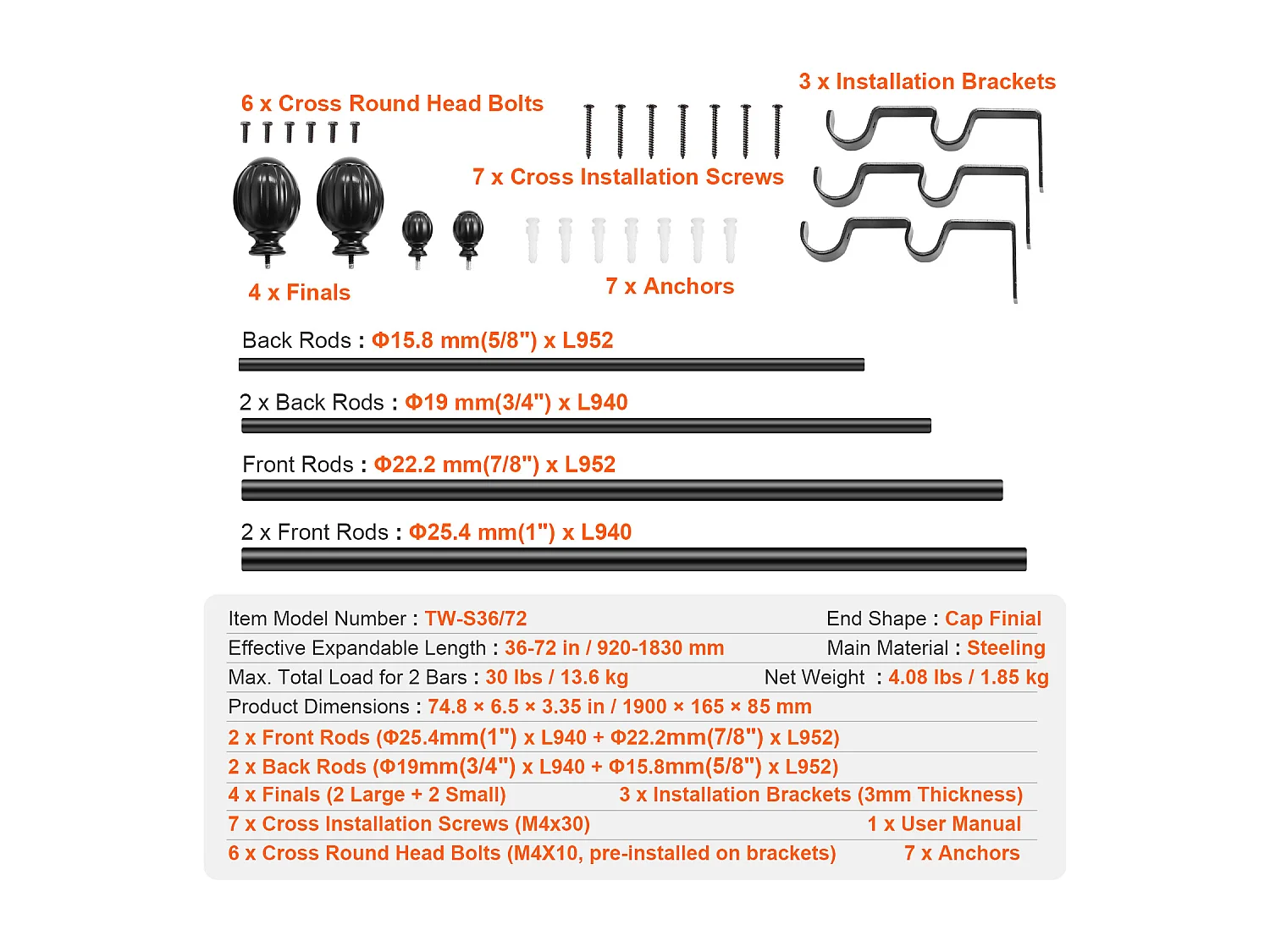 Tringles à Rideaux Doubles SucceBuy, Longueur Réglable de 91.4-182.9 cm, des Salons, des Chambres, des Salles de Bains