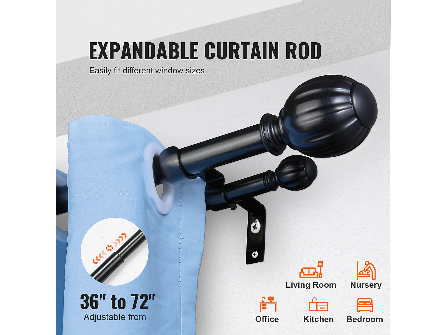 Tringles à Rideaux Doubles SucceBuy, Longueur Réglable de 91.4-182.9 cm, des Salons, des Chambres, des Salles de Bains