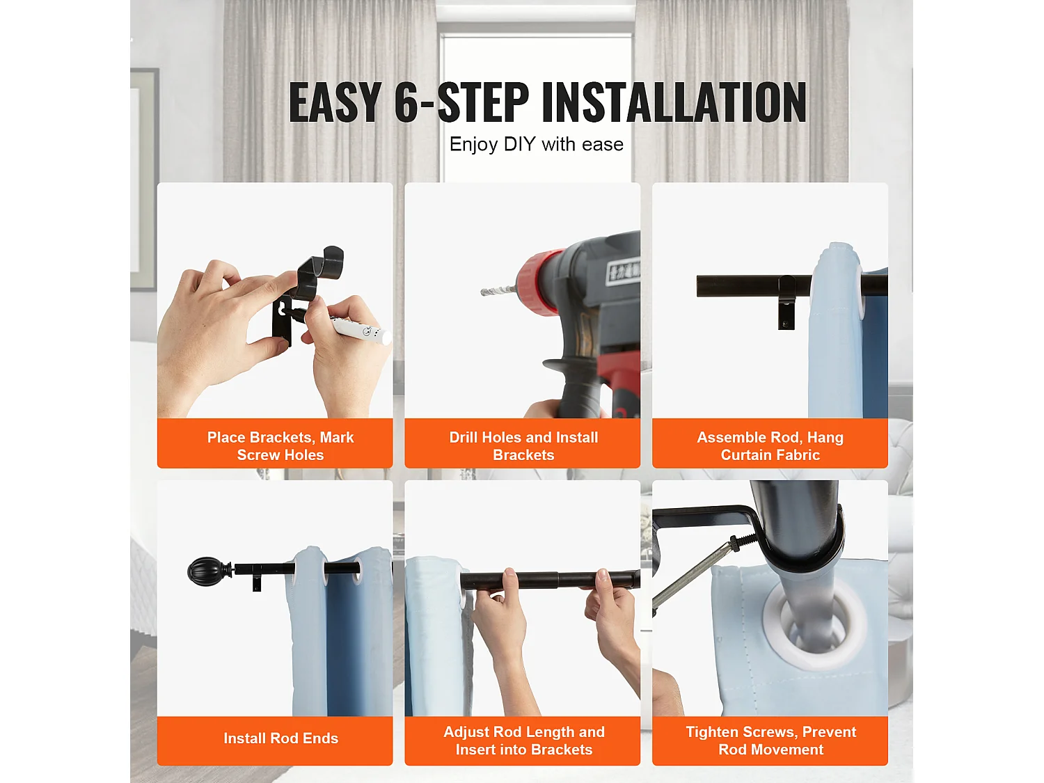 Tringles à Rideaux Doubles SucceBuy, Longueur Réglable de 91.4-182.9 cm, des Salons, des Chambres, des Salles de Bains