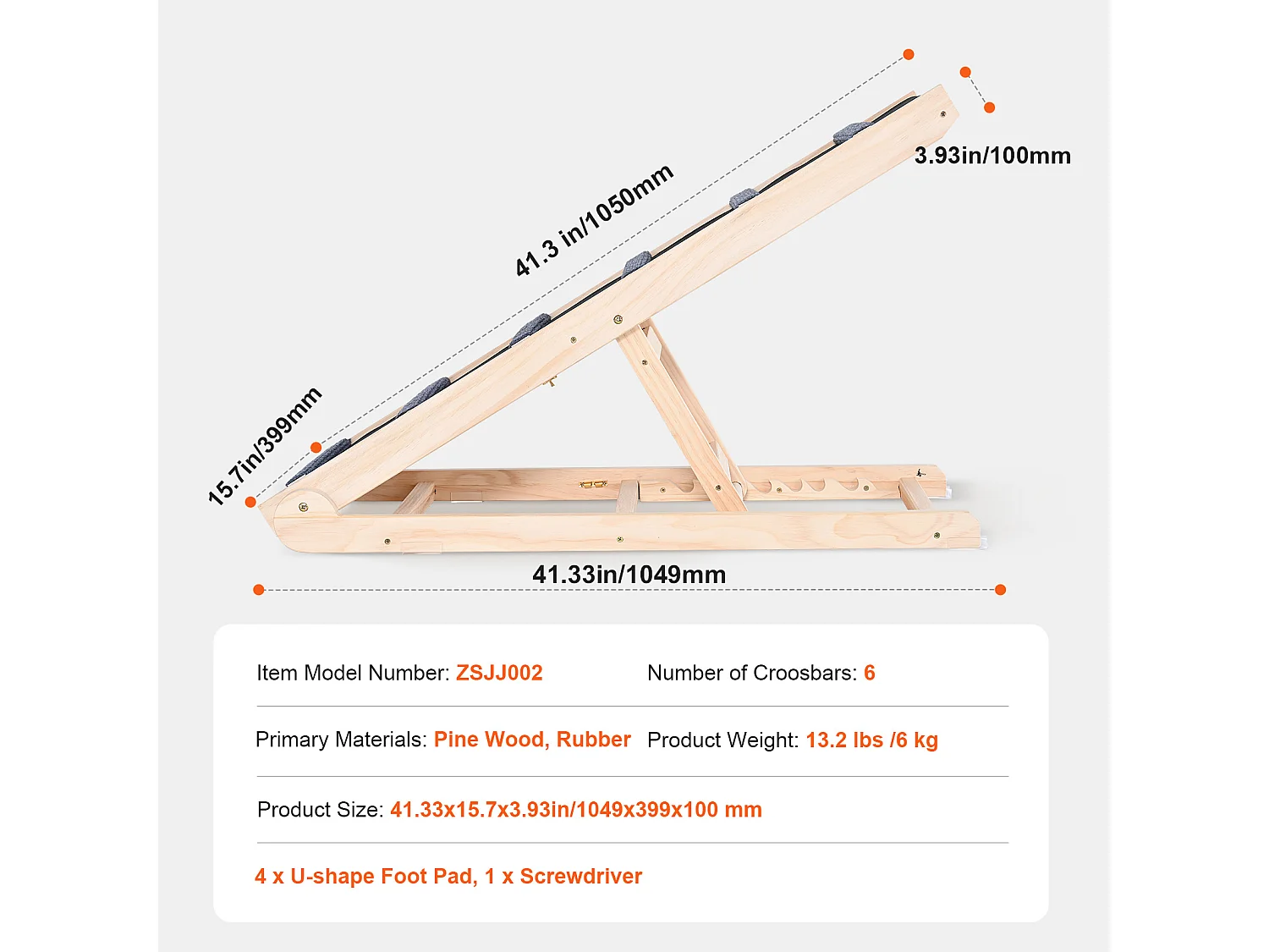 Rampa per Cani SucceBuy, Rampa Pieghevole per Animali Domestici, Lunga 104,9 CM, Altezza Regolabile da 35,9 a 65,5 CM