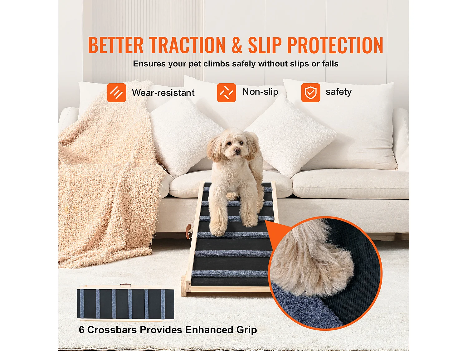 Rampa per Cani SucceBuy, Rampa Pieghevole per Animali Domestici, Lunga 104,9 CM, Altezza Regolabile da 35,9 a 65,5 CM