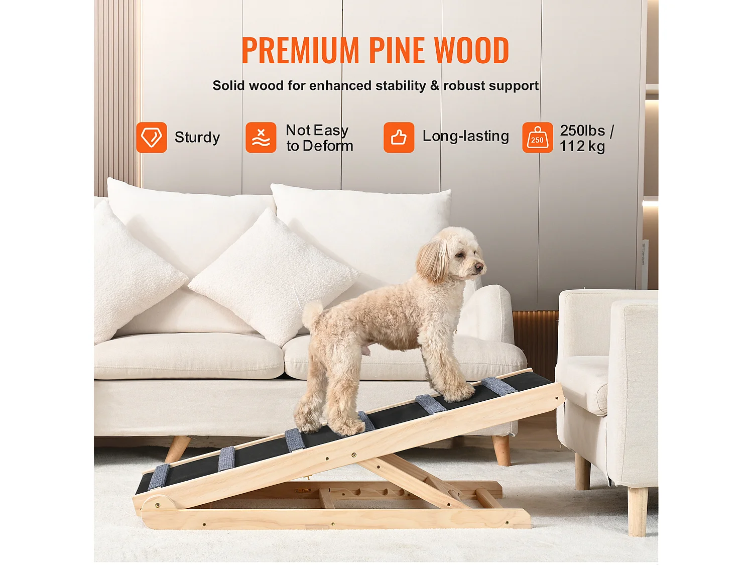 Rampa per Cani SucceBuy, Rampa Pieghevole per Animali Domestici, Lunga 104,9 CM, Altezza Regolabile da 35,9 a 65,5 CM