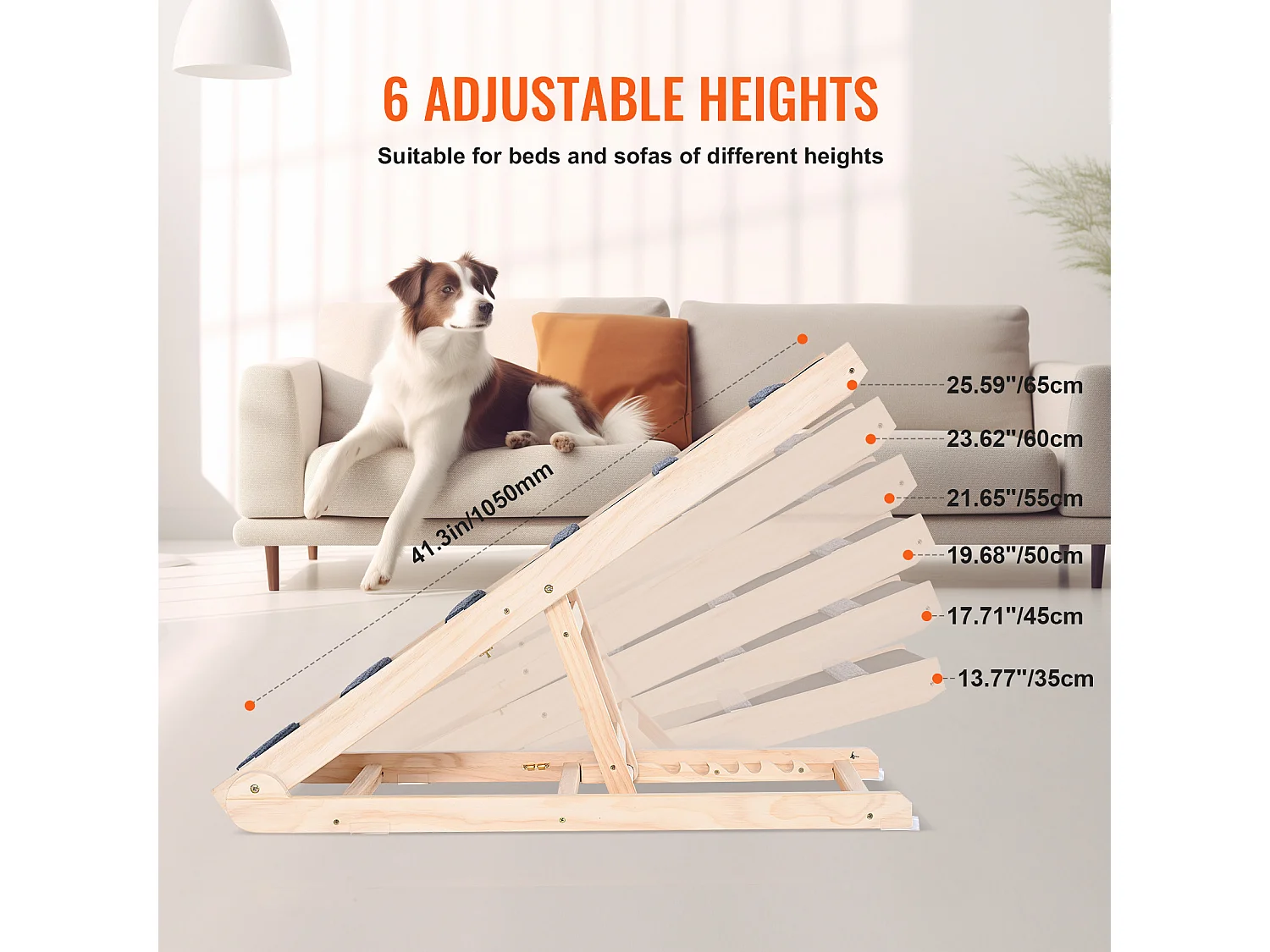 Rampa per Cani SucceBuy, Rampa Pieghevole per Animali Domestici, Lunga 104,9 CM, Altezza Regolabile da 35,9 a 65,5 CM