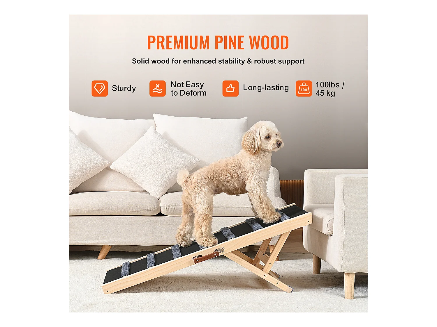 Rampe pour Chien SucceBuy, Rampe Pliante pour Animaux de Compagnie, 100 CM de Long, Hauteur Réglable de 38 à 55 CM