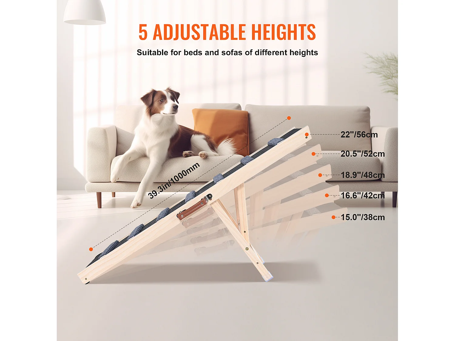 Rampe pour Chien SucceBuy, Rampe Pliante pour Animaux de Compagnie, 100 CM de Long, Hauteur Réglable de 38 à 55 CM