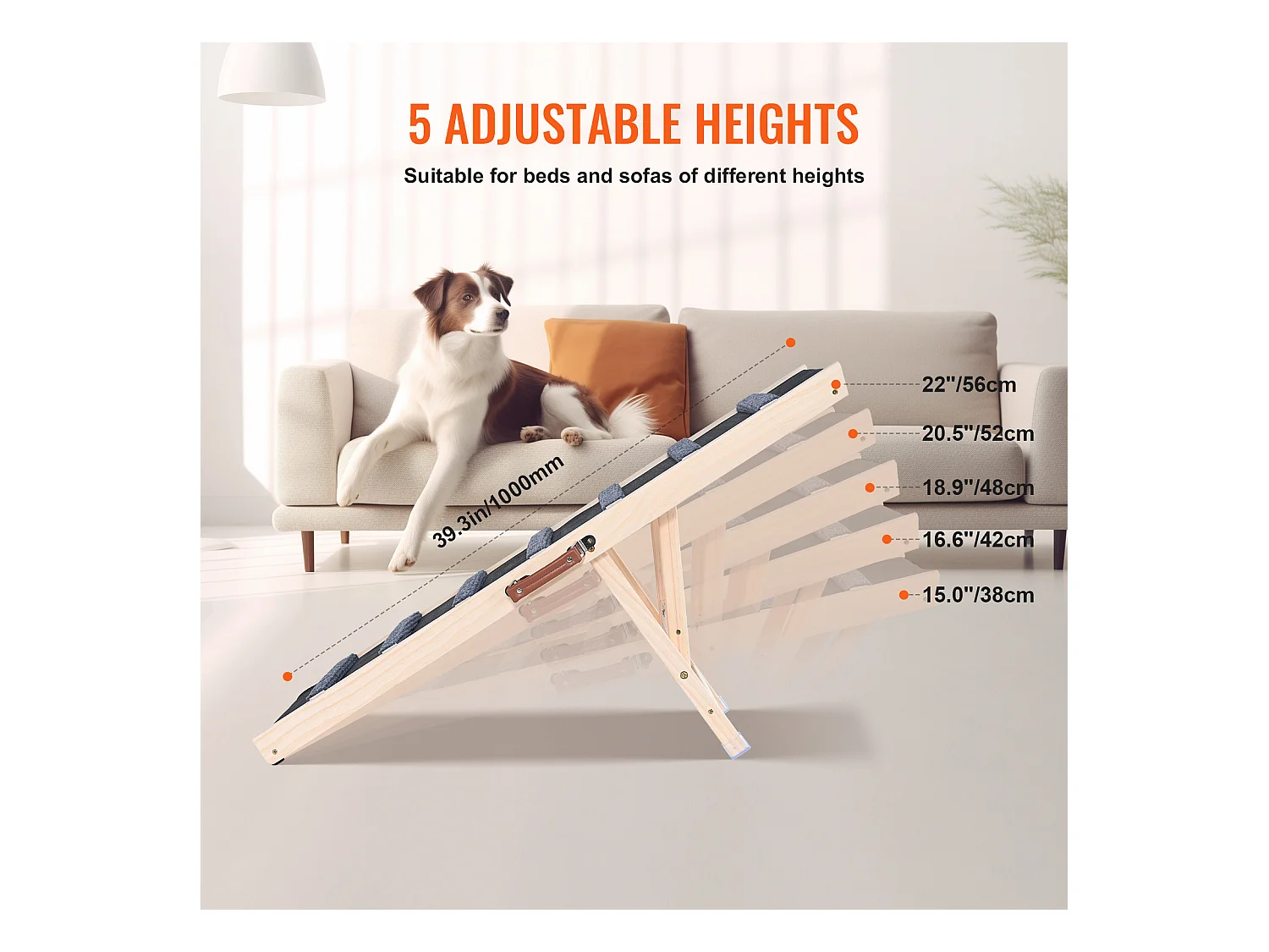 Rampe pour Chien SucceBuy, Rampe Pliante pour Animaux de Compagnie, 100 CM de Long, Hauteur Réglable de 38 à 55 CM