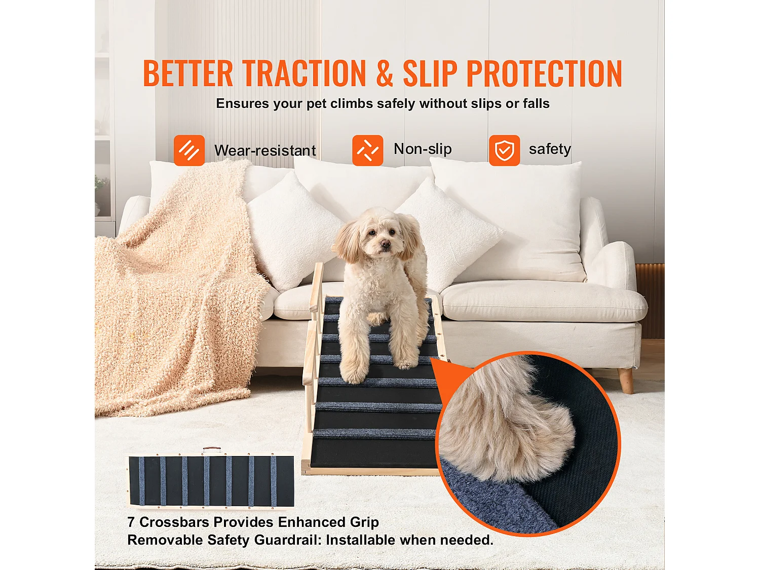 Rampe pour Chien SucceBuy, Rampe Pliante pour Animaux de Compagnie, 120,1 CM de Long, Hauteur Réglable de 35,1 à 70,1 CM