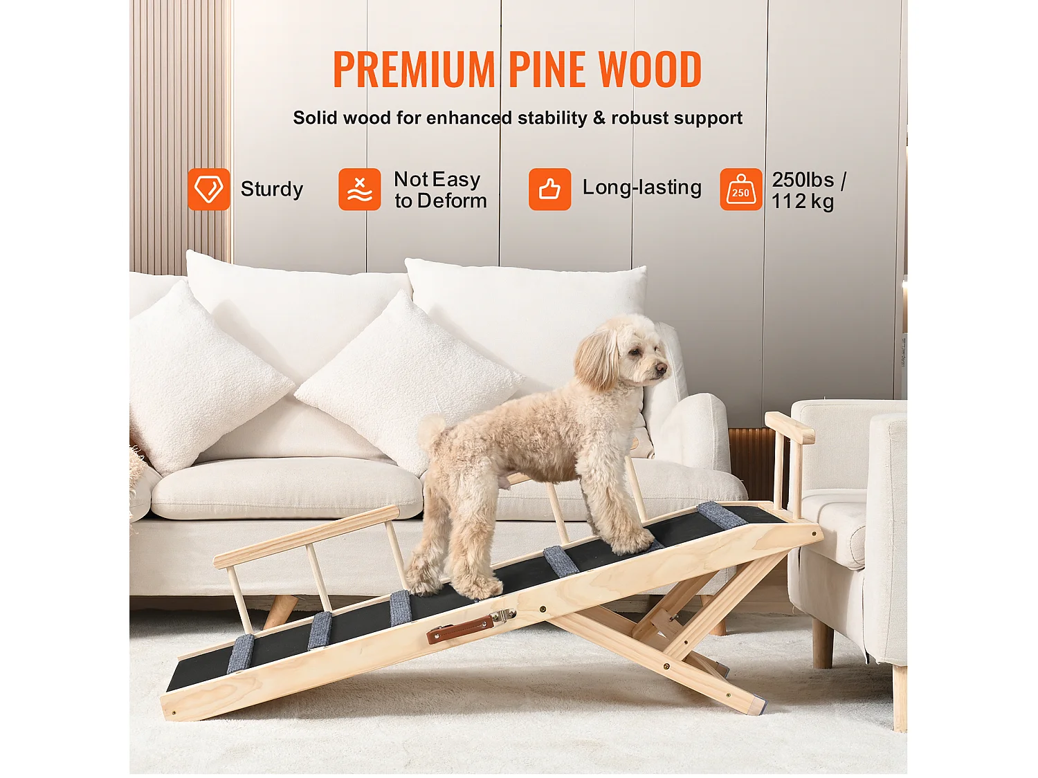 Rampe pour Chien SucceBuy, Rampe Pliante pour Animaux de Compagnie, 120,1 CM de Long, Hauteur Réglable de 35,1 à 70,1 CM