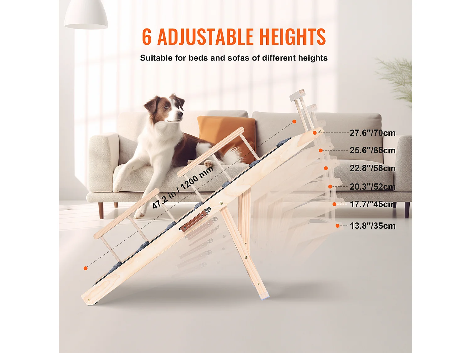 Rampe pour Chien SucceBuy, Rampe Pliante pour Animaux de Compagnie, 120,1 CM de Long, Hauteur Réglable de 35,1 à 70,1 CM