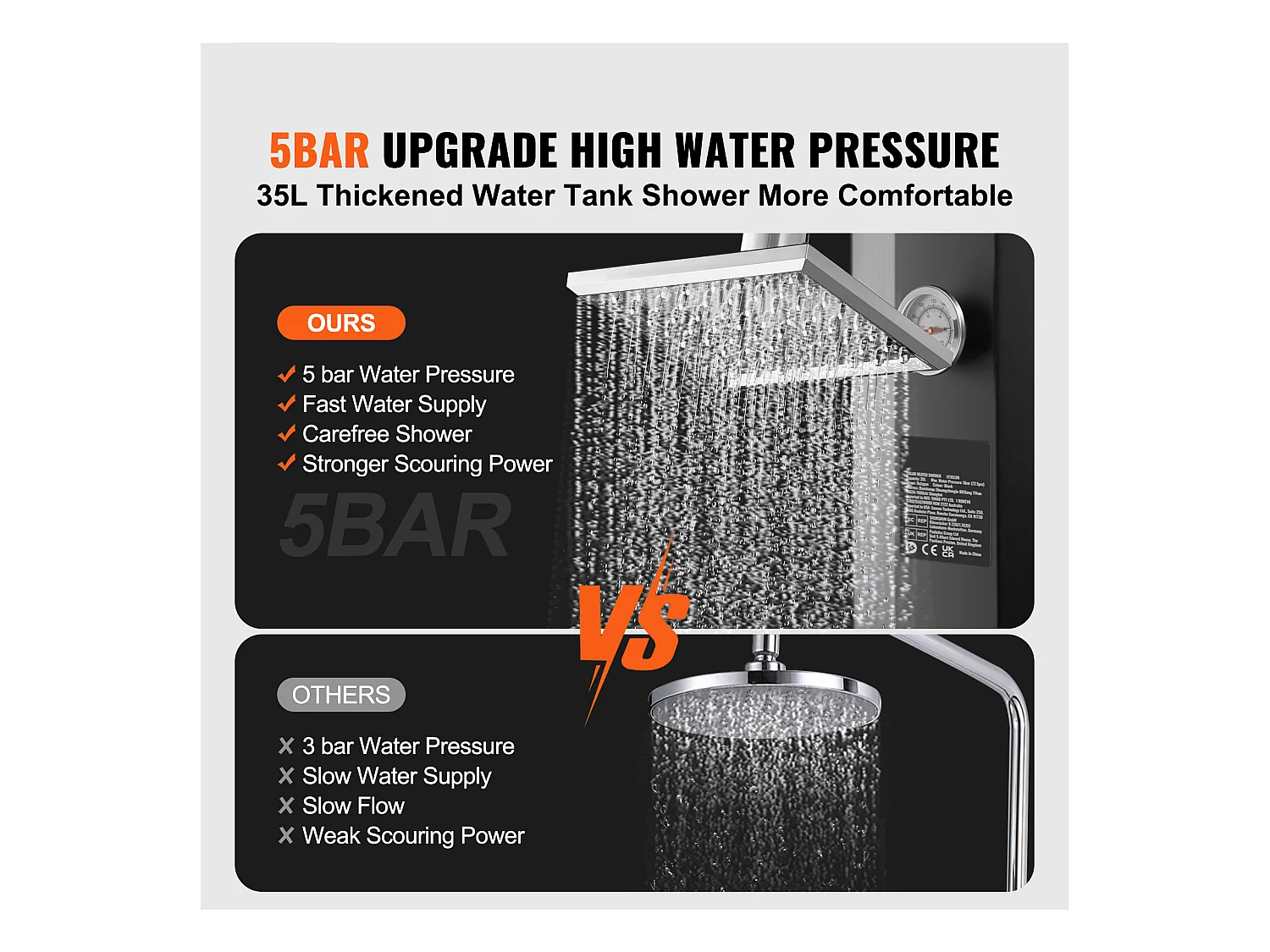 Douche Solaire Chauffante Extérieure SucceBuy 35 L avec Pommeau de Douche Réglable et Base, Au Bord de la Piscine