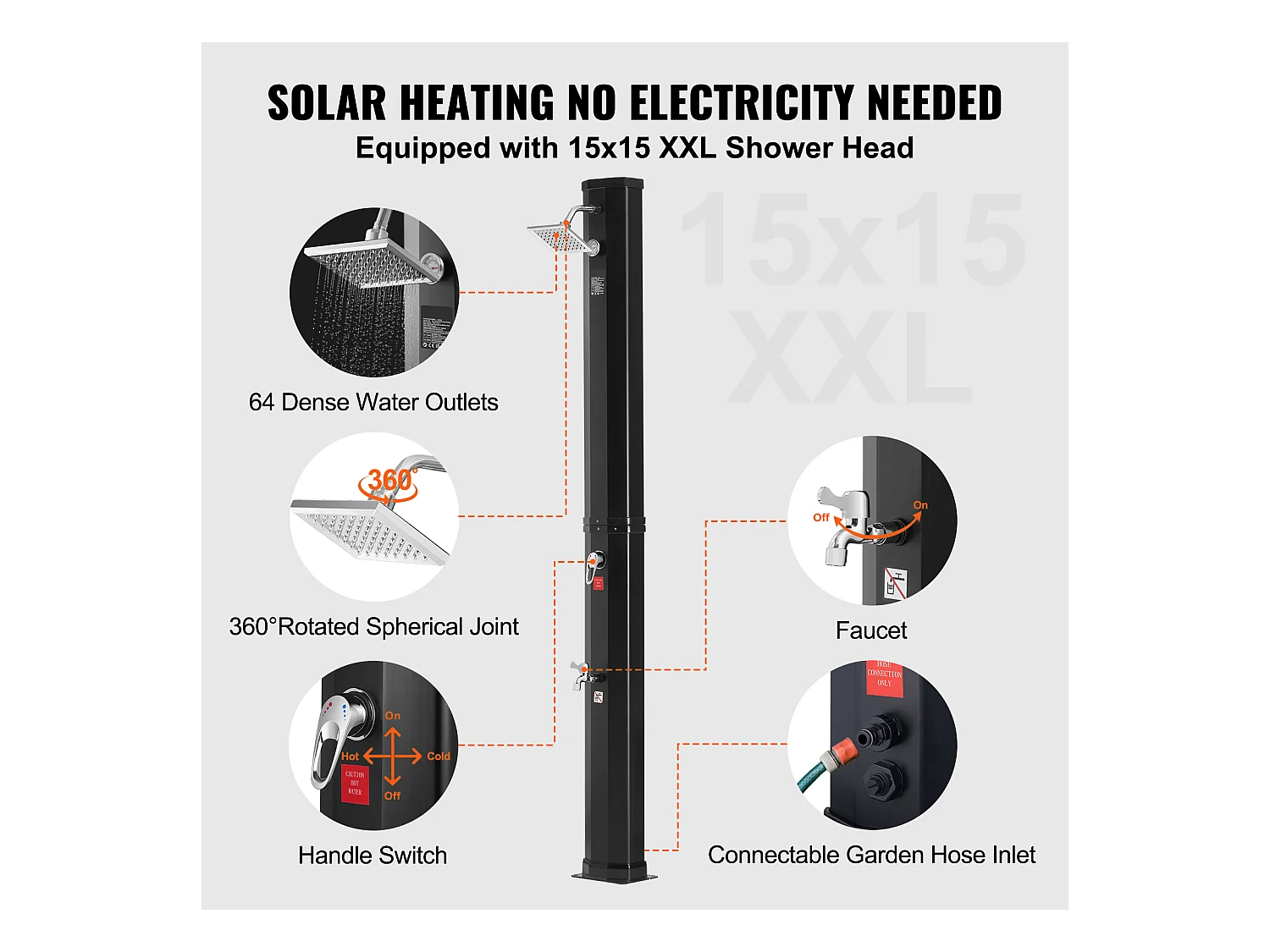 Douche Solaire Chauffante Extérieure SucceBuy 35 L avec Pommeau de Douche Réglable et Base, Au Bord de la Piscine