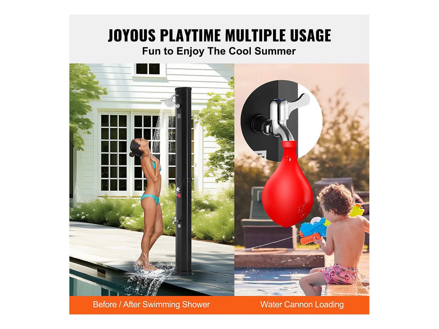 Douche Solaire Chauffante Extérieure SucceBuy 35 L avec Pommeau de Douche Réglable et Base, Au Bord de la Piscine