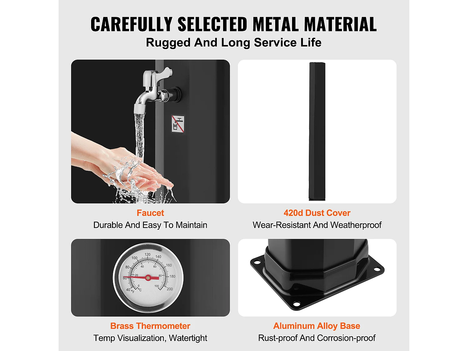 Douche Solaire Chauffante Extérieure SucceBuy 35 L avec Pommeau de Douche Réglable et Base, Au Bord de la Piscine