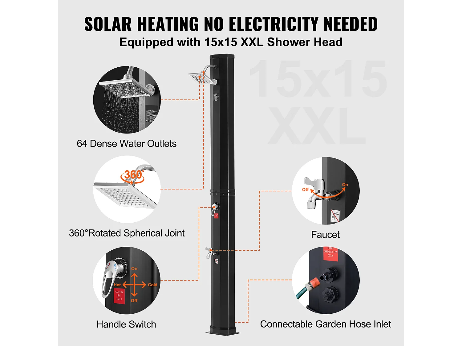 Douche Solaire Chauffante Extérieure SucceBuy 35 L avec Pommeau de Douche Réglable et Base, Au Bord de la Piscine