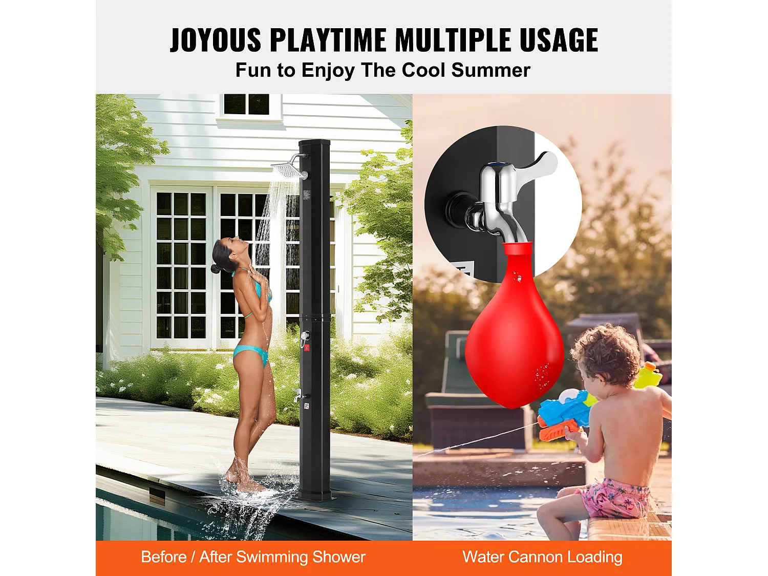 Douche Solaire Chauffante Extérieure SucceBuy 35 L avec Pommeau de Douche Réglable et Base, Au Bord de la Piscine