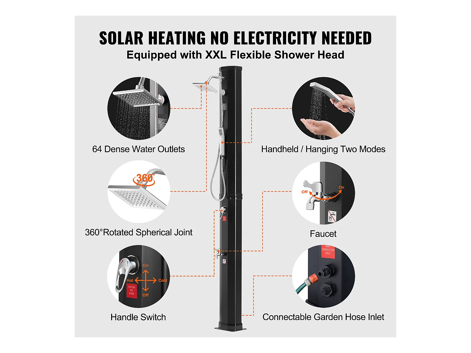 Douche Solaire Extérieure Chauffante SucceBuy 40 L avec 2 Têtes et Base Réglables, Au Bord de la Piscine