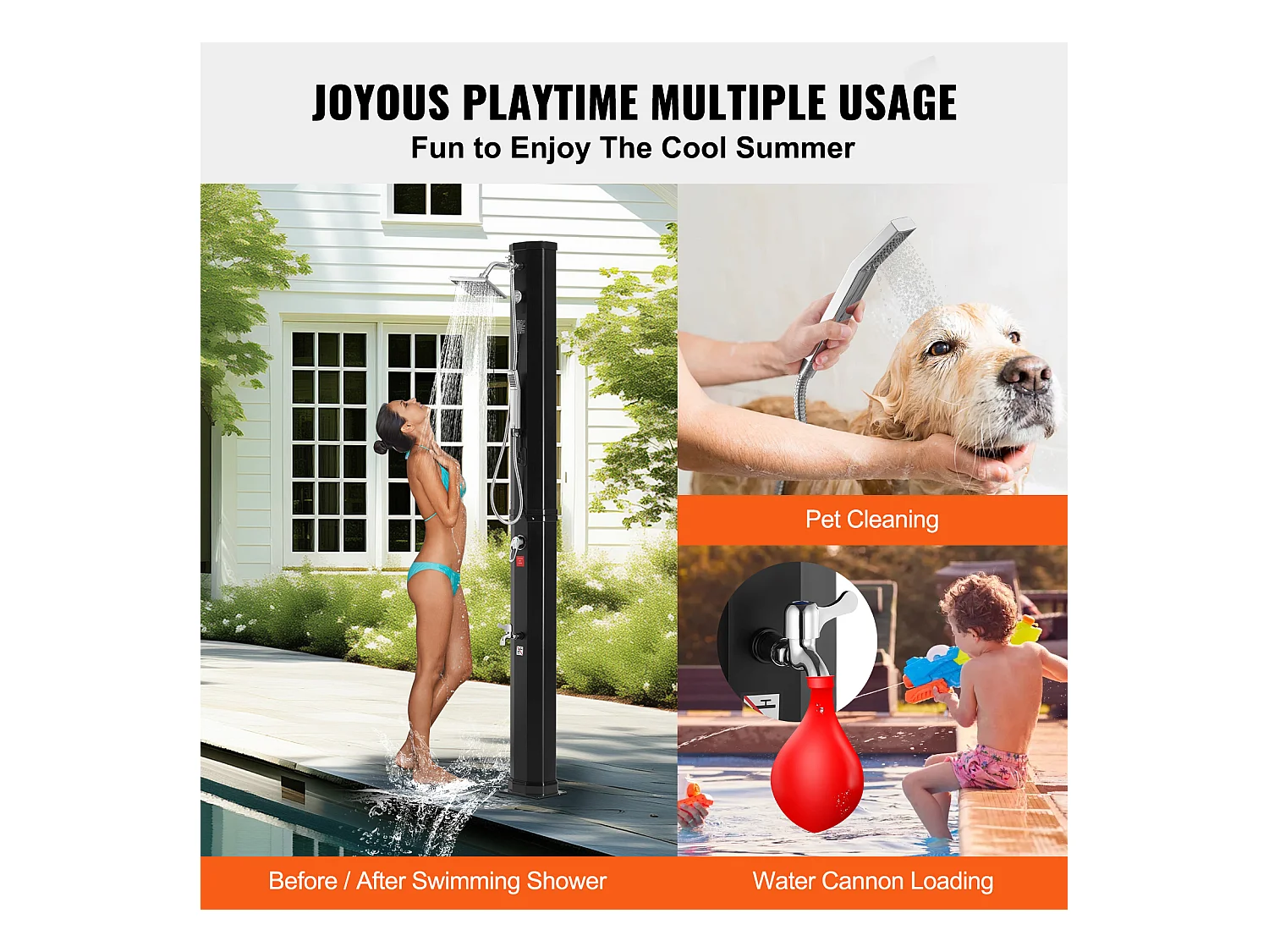 Douche Solaire Extérieure Chauffante SucceBuy 40 L avec 2 Têtes et Base Réglables, Au Bord de la Piscine