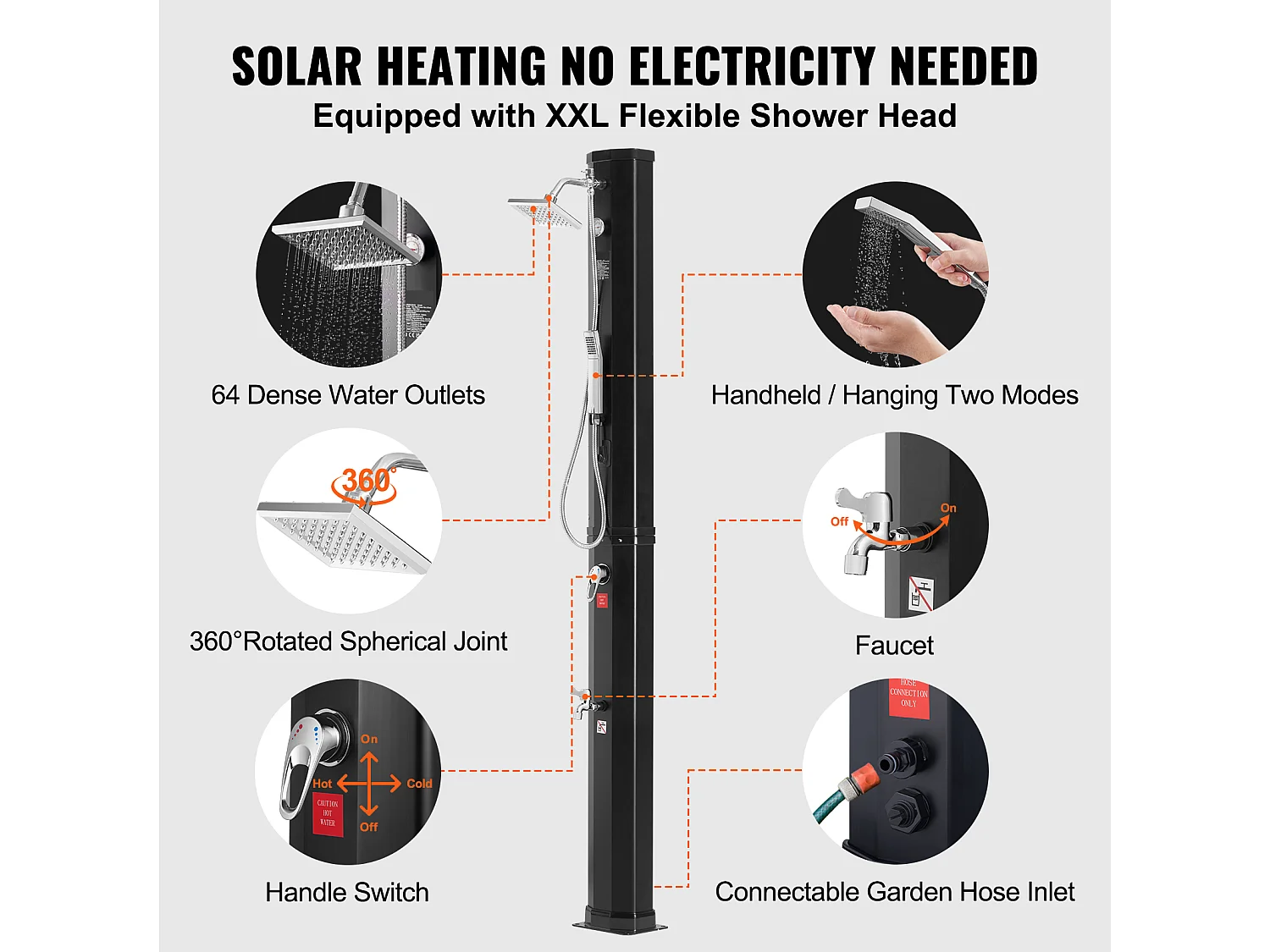 Douche Solaire Extérieure Chauffante SucceBuy 40 L avec 2 Têtes et Base Réglables, Au Bord de la Piscine