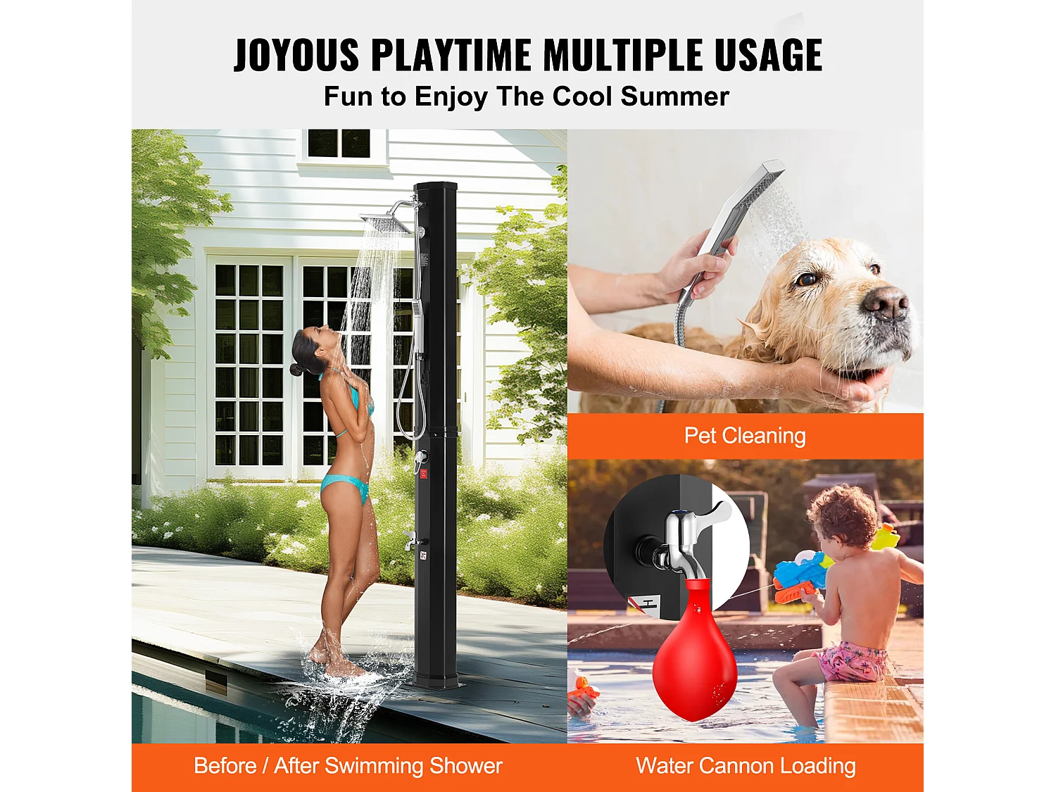 Douche Solaire Extérieure Chauffante SucceBuy 40 L avec 2 Têtes et Base Réglables, Au Bord de la Piscine