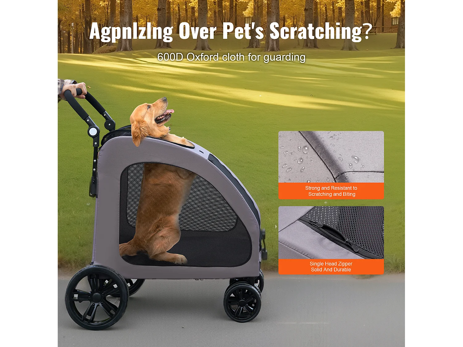 Poussette pour Chien SucceBuy, 4 Roues avec Freins, Capacité de Charge 73 kg, Hauteur Réglable, Tissu Oxford 600D