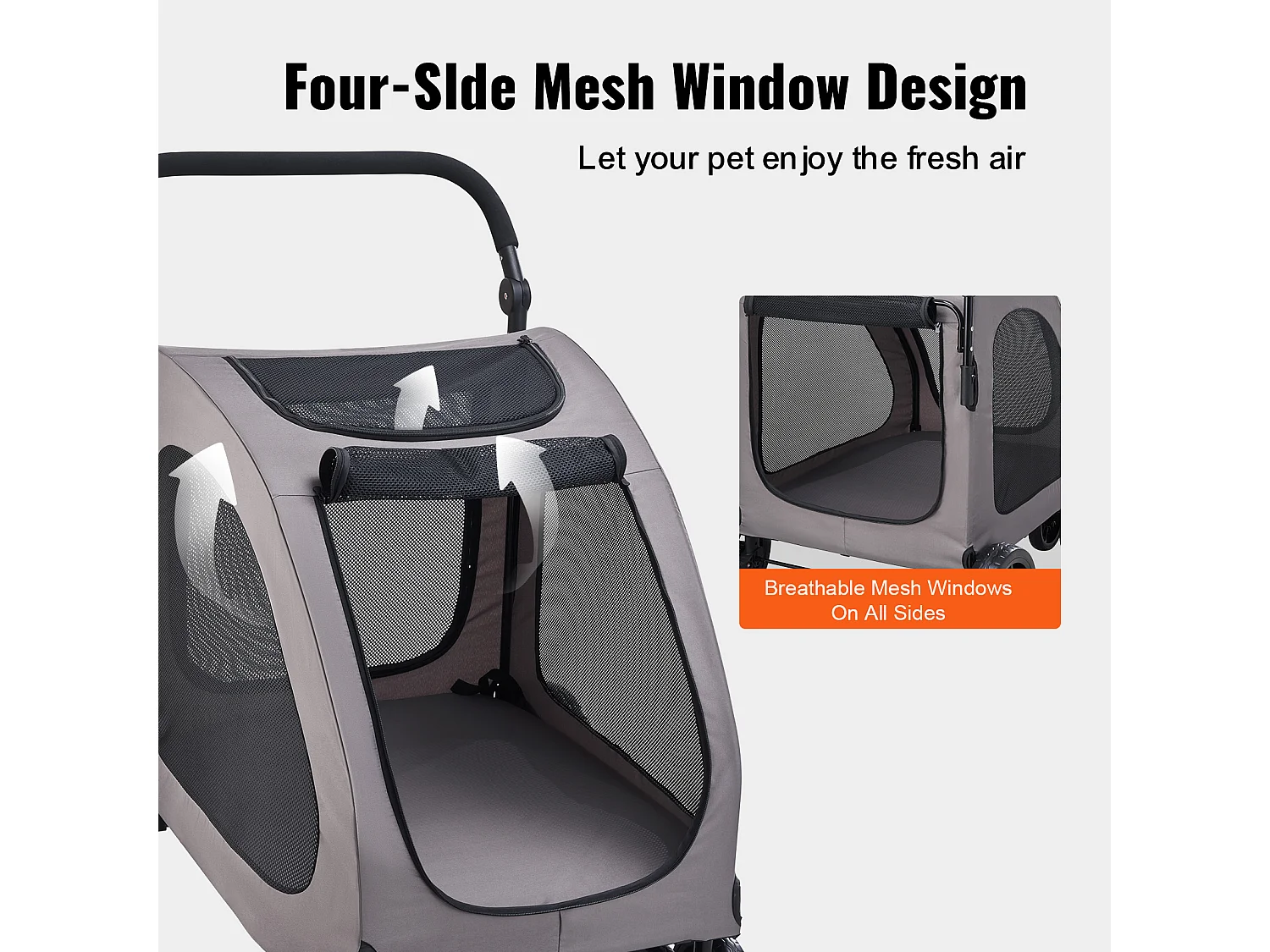 Poussette pour Chien SucceBuy, 4 Roues avec Freins, Capacité de Charge 73 kg, Hauteur Réglable, Tissu Oxford 600D