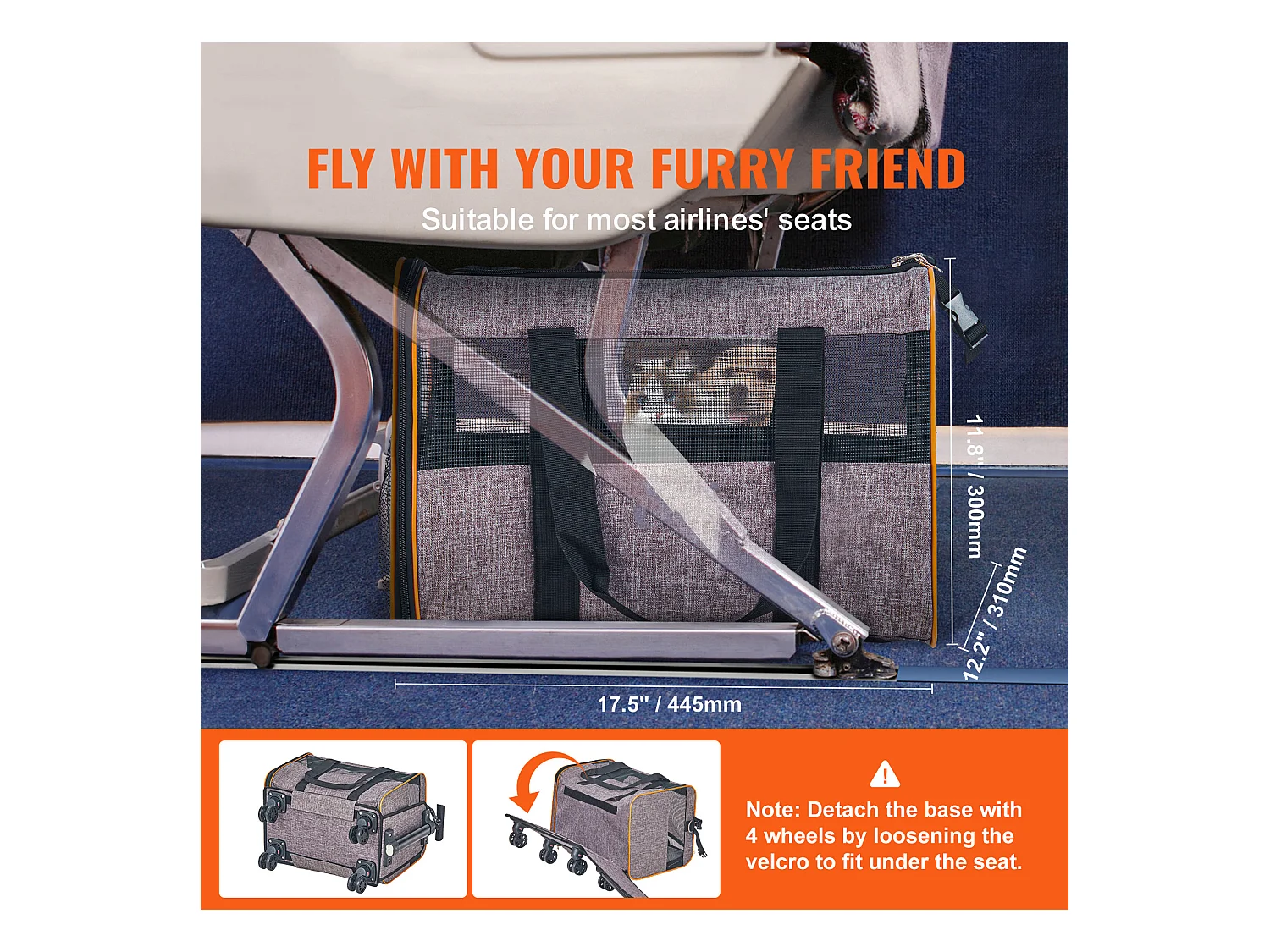 Sac de Transport pour Chat SucceBuy avec Roulettes, Approuvé par Les Compagnies Aériennes, 10 KG, Gris