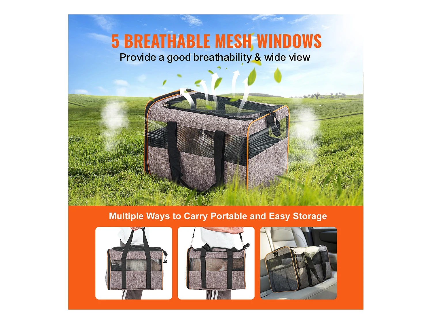 Sac de Transport pour Chat SucceBuy avec Roulettes, Approuvé par Les Compagnies Aériennes, 10 KG, Gris