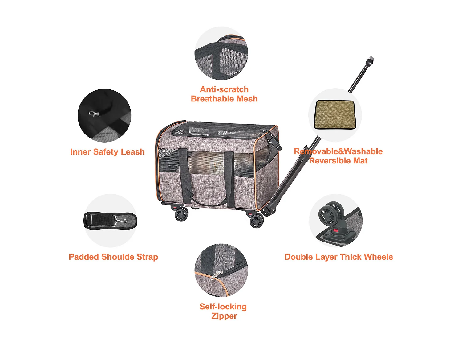 Trasportino per Gatti SucceBuy con Ruote, Approvato Dalle Compagnie Aeree, 10 KG, Grigio