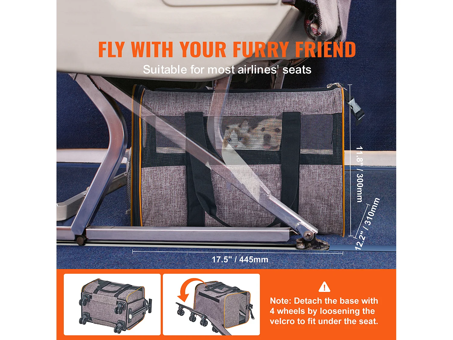 Trasportino per Gatti SucceBuy con Ruote, Approvato Dalle Compagnie Aeree, 10 KG, Grigio