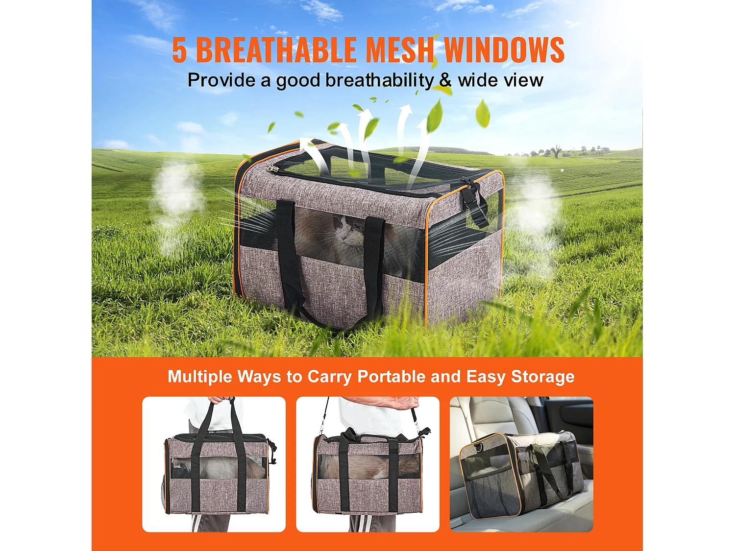 Trasportino per Gatti SucceBuy con Ruote, Approvato Dalle Compagnie Aeree, 10 KG, Grigio