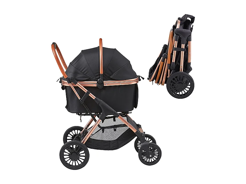 Carrinho para Cão SucceBuy, 4 Rodas com Freios, Capacidade de Carga 30 kg, Tecido Oxford 800D, para Cães de Porte Pequeno/Médio, Preto