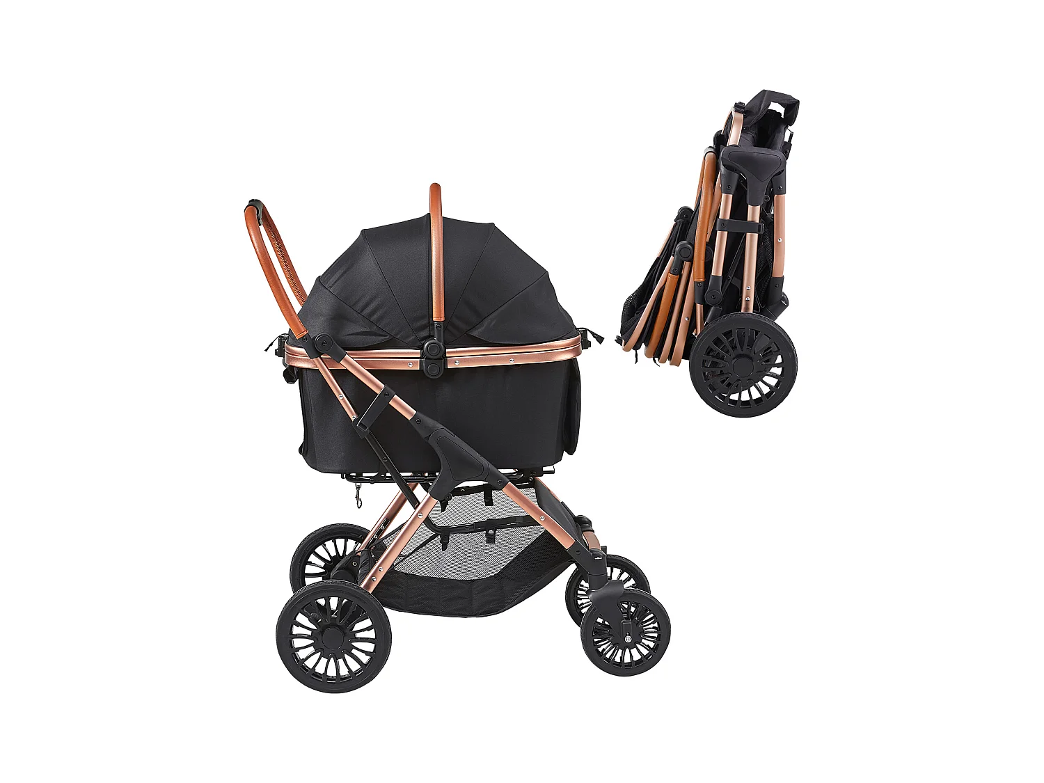 Poussette pour Chien SucceBuy, 4 Roues avec Freins, Capacité de Charge 30 kg, Tissu Oxford 800D, pour Chiens Petite/Moyenne Taille, Noir
