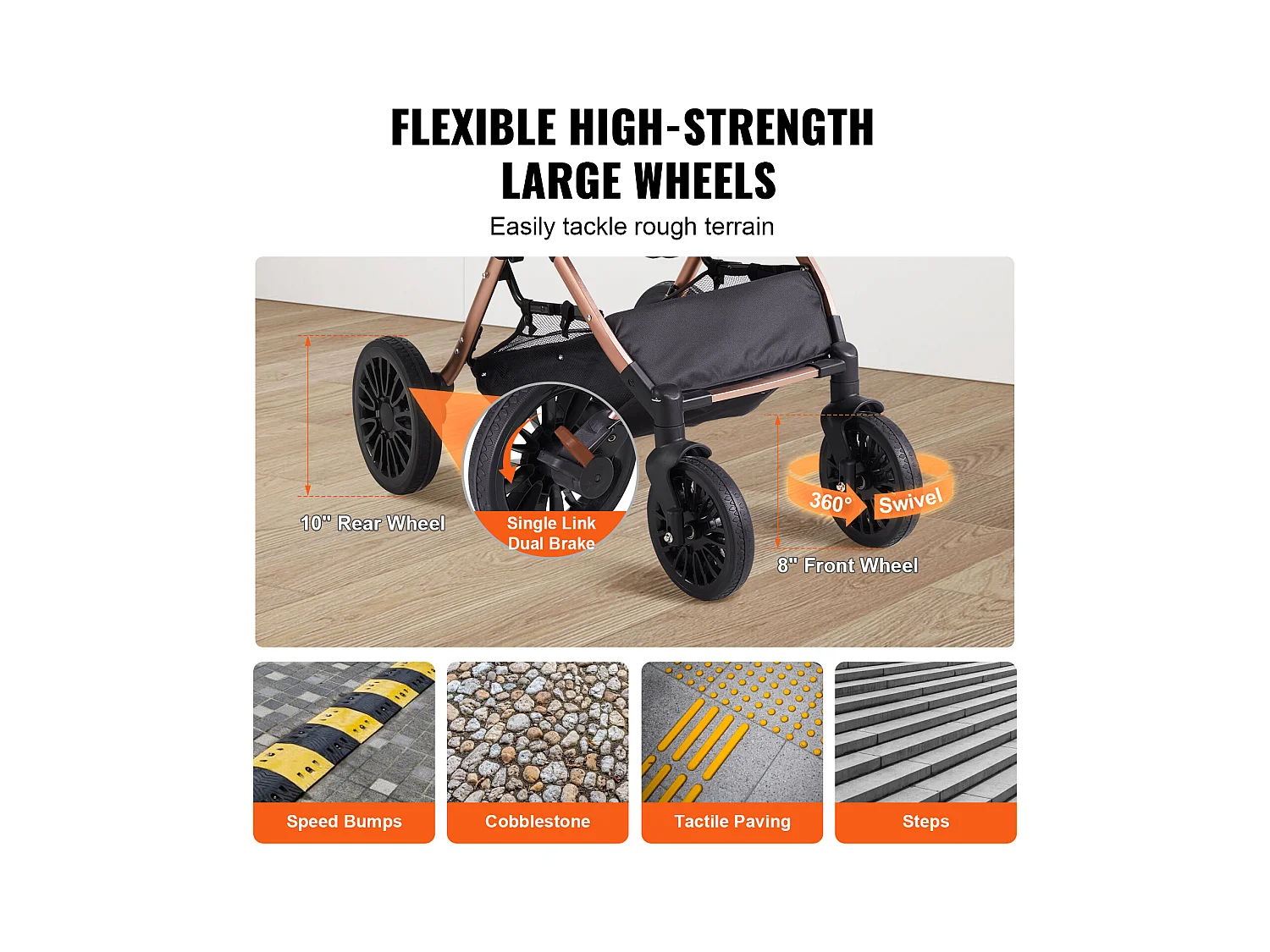 Poussette pour Chien SucceBuy, 4 Roues avec Freins, Capacité de Charge 30 kg, Tissu Oxford 800D, pour Chiens Petite/Moyenne Taille, Noir