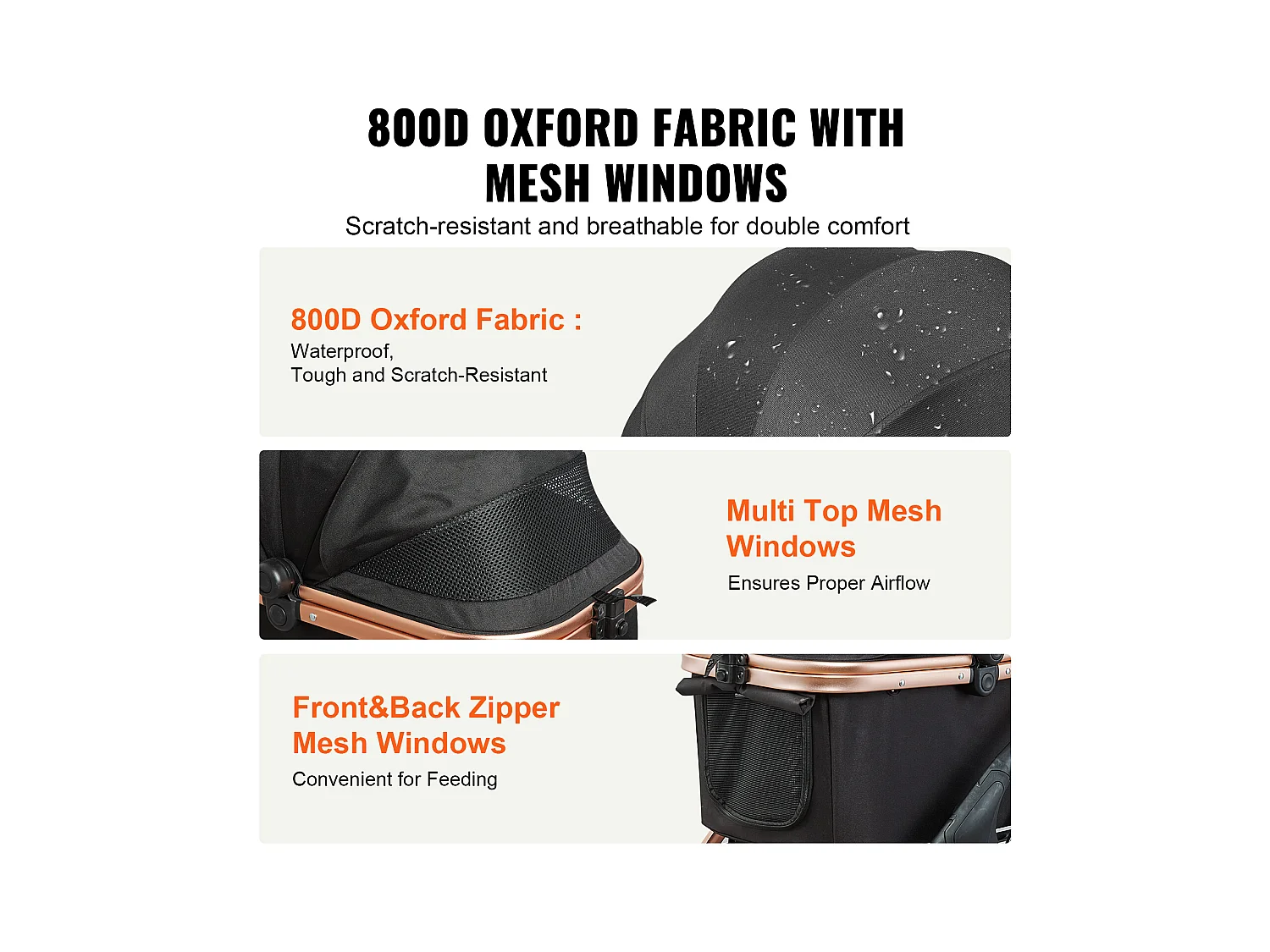 Poussette pour Chien SucceBuy, 4 Roues avec Freins, Capacité de Charge 30 kg, Tissu Oxford 800D, pour Chiens Petite/Moyenne Taille, Noir