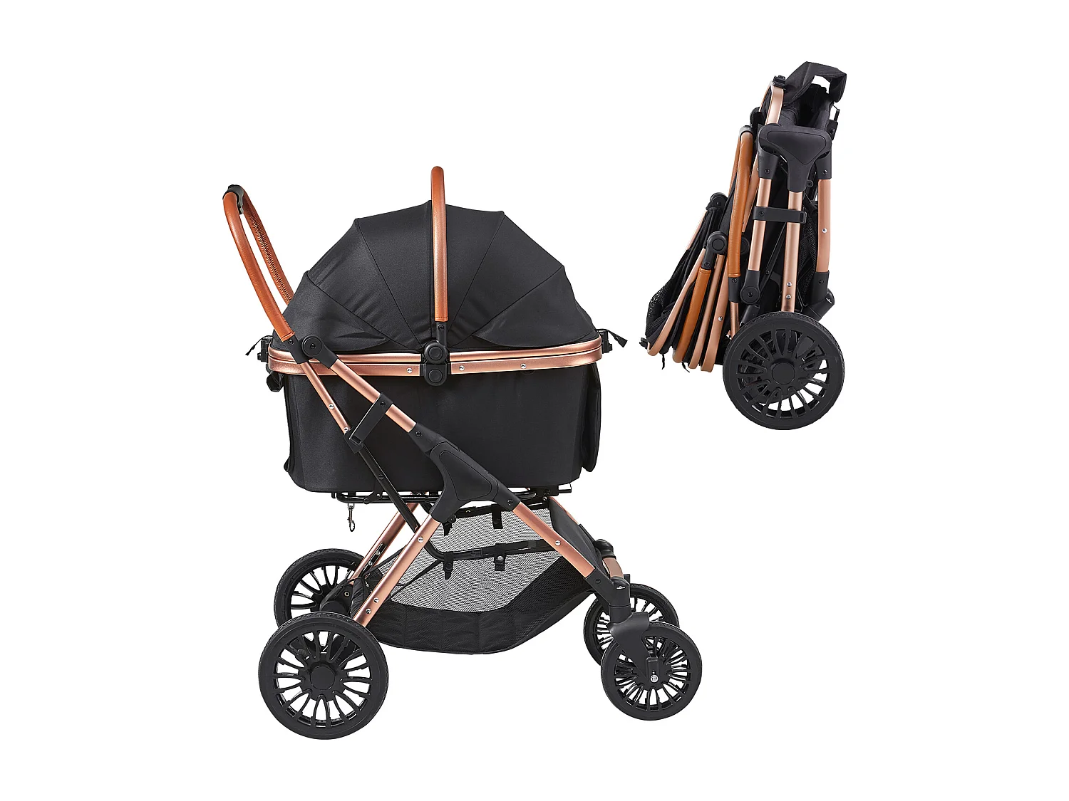 Hundewagen SucceBuy, 4 Räder mit Bremsen, Traglast 30 kg, Oxford-Gewebe 800D, für Hunde Kleine/Mittlere Größe, Schwarz