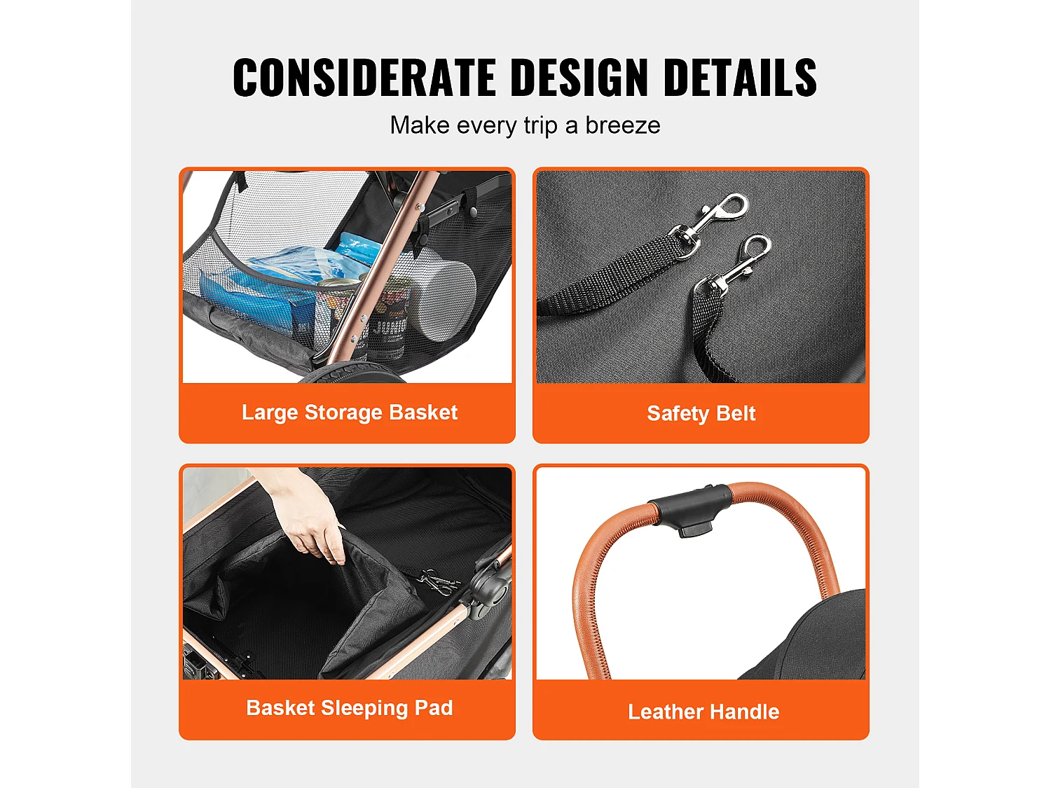 Hundewagen SucceBuy, 4 Räder mit Bremsen, Traglast 30 kg, Oxford-Gewebe 800D, für Hunde Kleine/Mittlere Größe, Schwarz