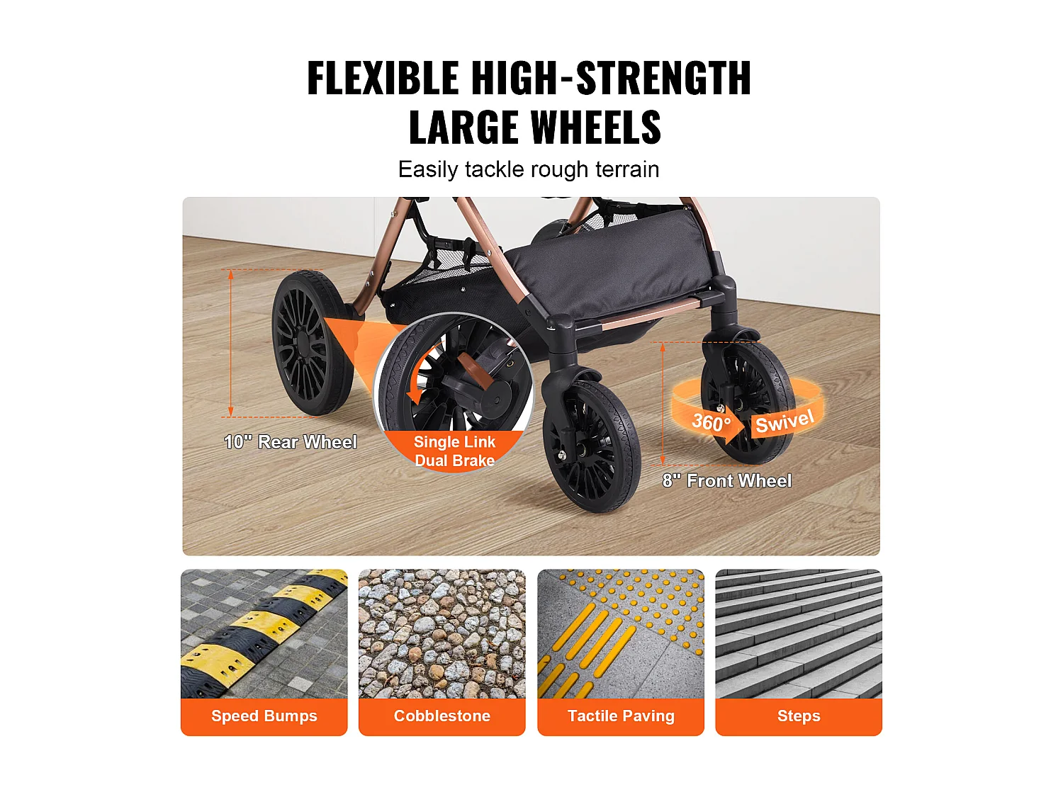 Hundewagen SucceBuy, 4 Räder mit Bremsen, Traglast 30 kg, Oxford-Gewebe 800D, für Hunde Kleine/Mittlere Größe, Schwarz