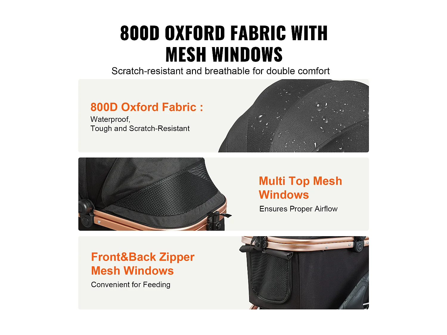 Hundewagen SucceBuy, 4 Räder mit Bremsen, Traglast 30 kg, Oxford-Gewebe 800D, für Hunde Kleine/Mittlere Größe, Schwarz