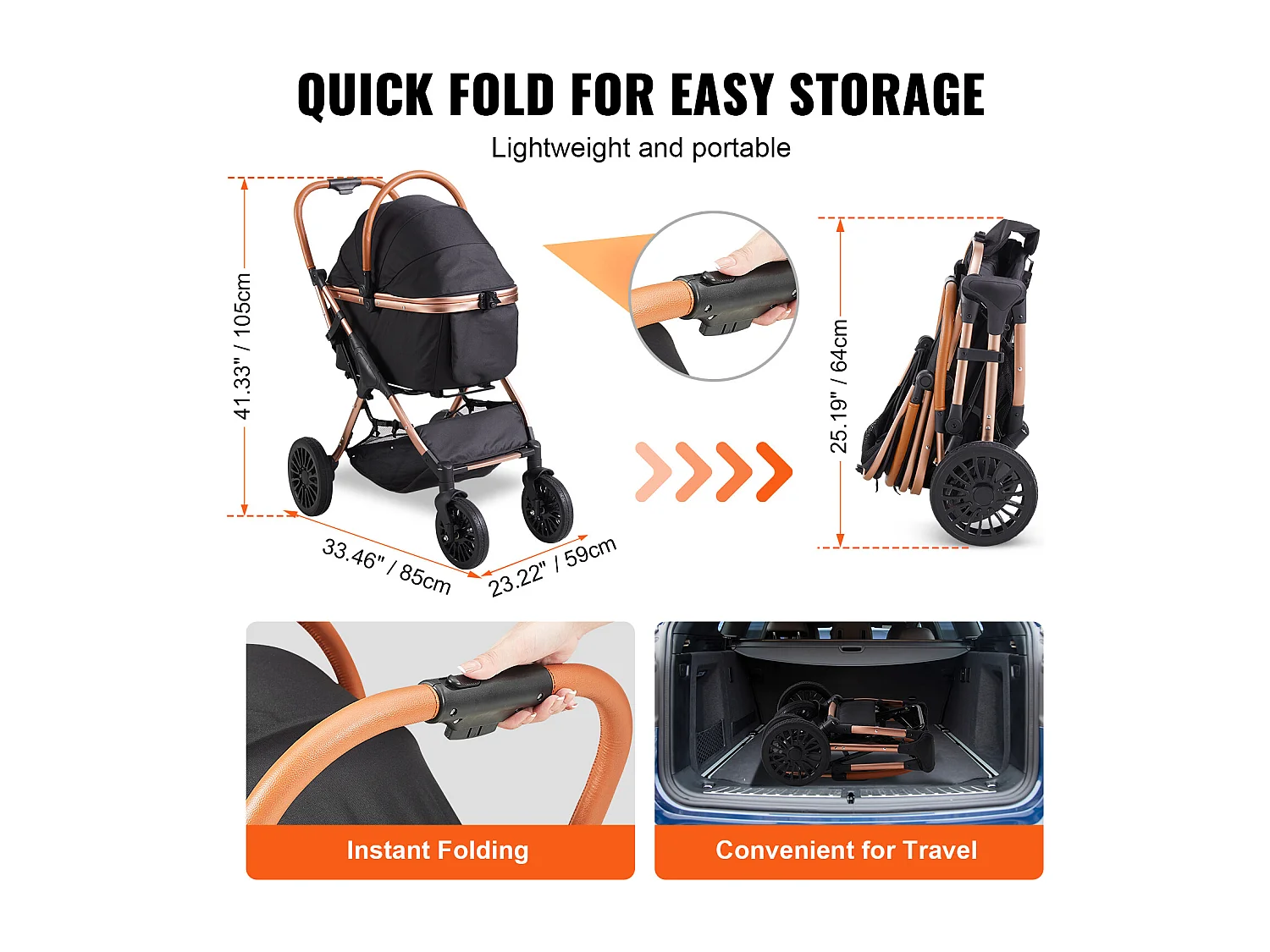 Hundewagen SucceBuy, 4 Räder mit Bremsen, Traglast 30 kg, Oxford-Gewebe 800D, für Hunde Kleine/Mittlere Größe, Schwarz