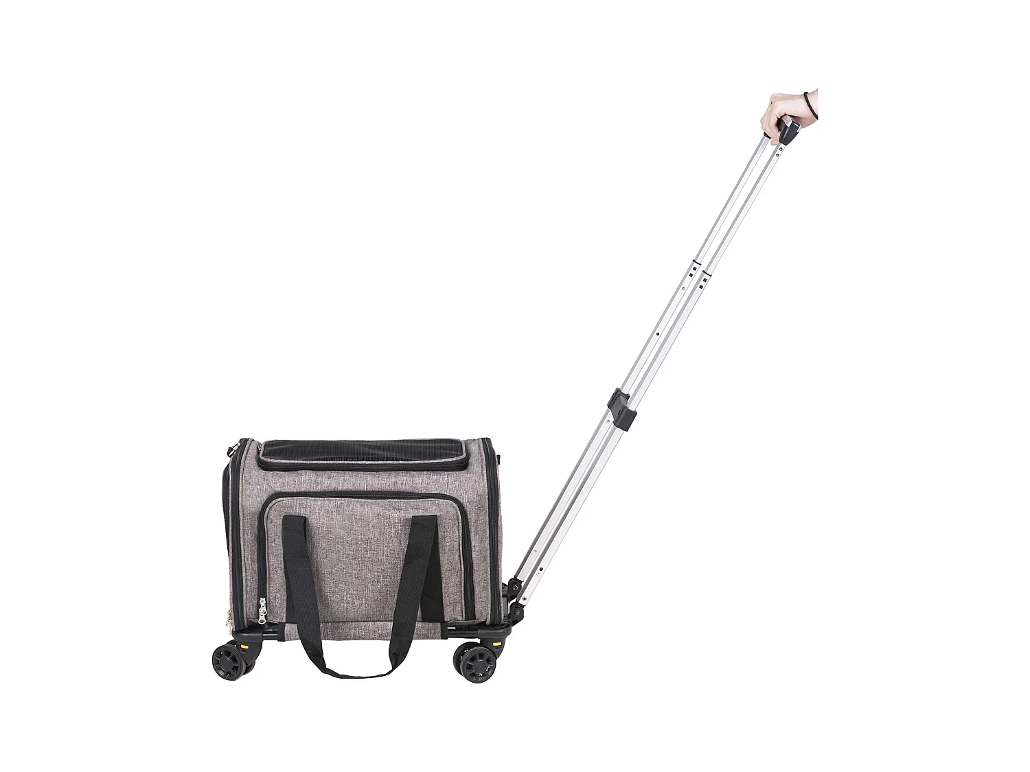 Sac de Transport pour Chat SucceBuy avec Roulettes, pour Animaux de Compagnie de Moins de 11.3 kg, 1 Bol Pliable Inclus, Gris