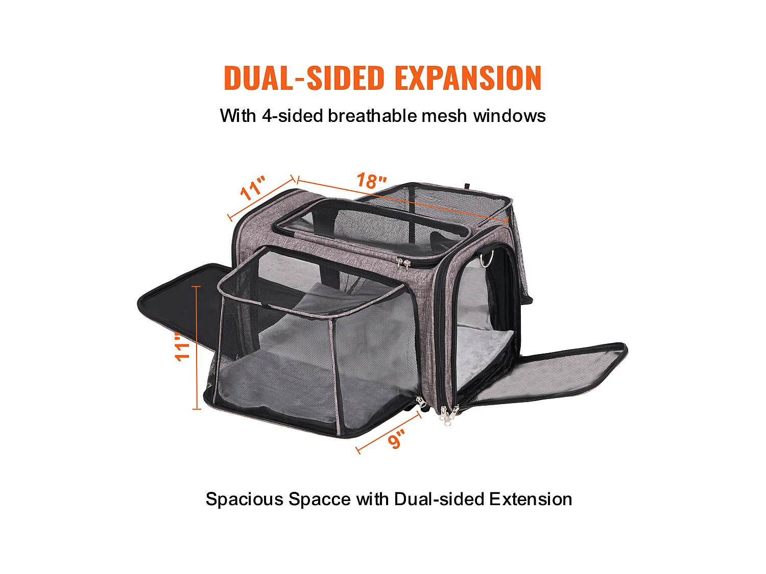 Sac de Transport pour Chat SucceBuy avec Roulettes, pour Animaux de Compagnie de Moins de 11.3 kg, 1 Bol Pliable Inclus, Gris